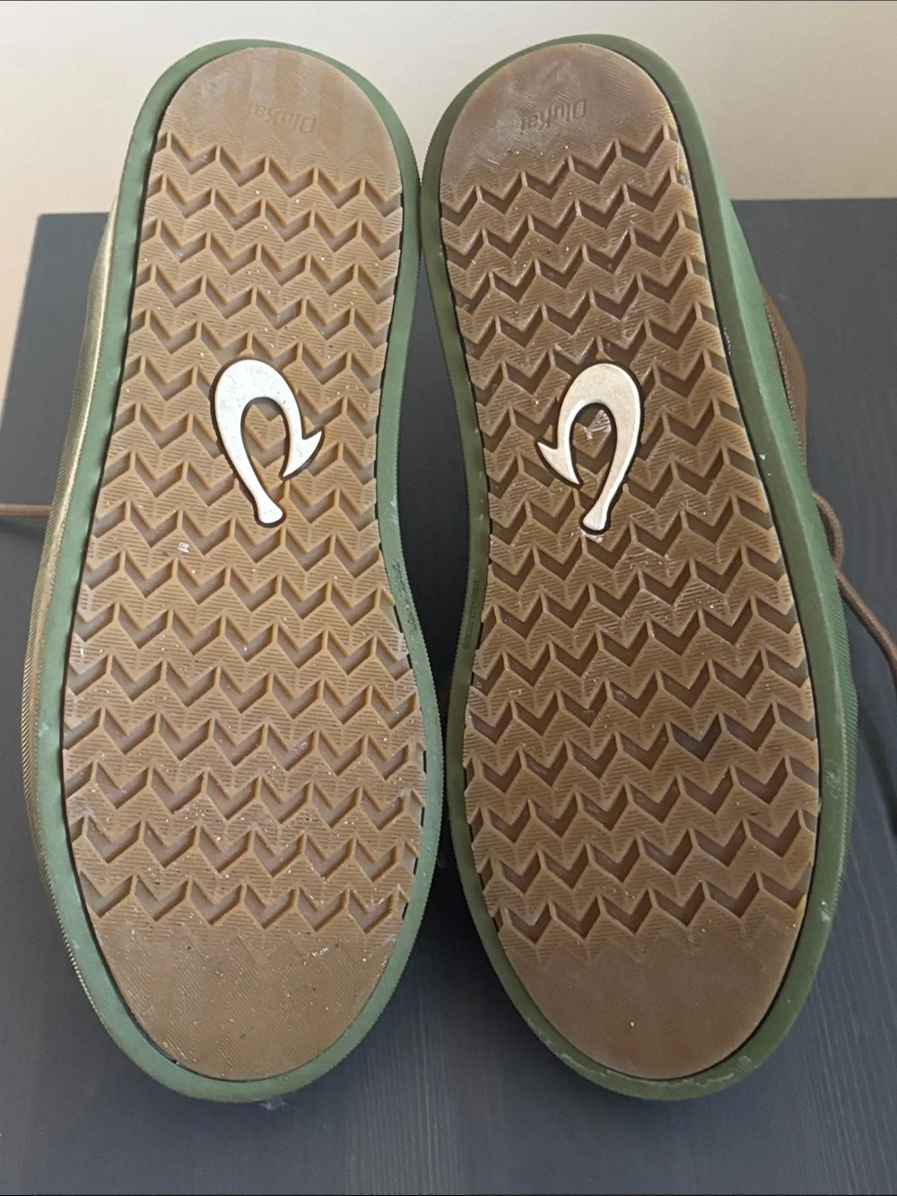 OluKai Men's Brown Leather Chukka Boots with Green Soles